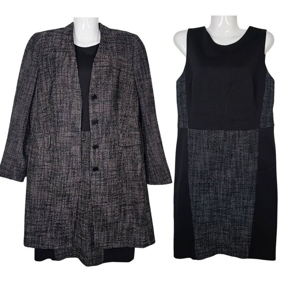 Akris Punto x Bergdorf Goodman Two Piece Set Dress Coat Black Wool Blend 10 - Picture 1 of 16